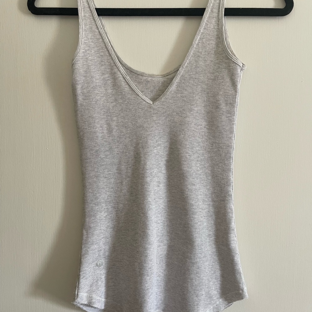 Gray Fitted Tank Top with V-Neck